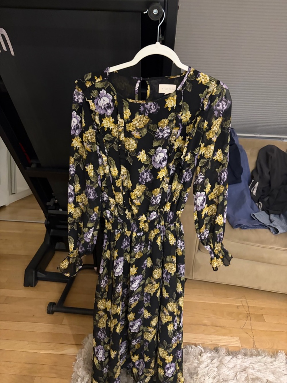 MELLODAY Black Maxi Dress with Purple & Yellow Floral Print
